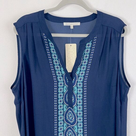 NWT Daniel Rainn Boho Flowy Semi Sheer Sleeveless V-Neck Dress Blue Plus Sz 1X - Picture 2 of 9
